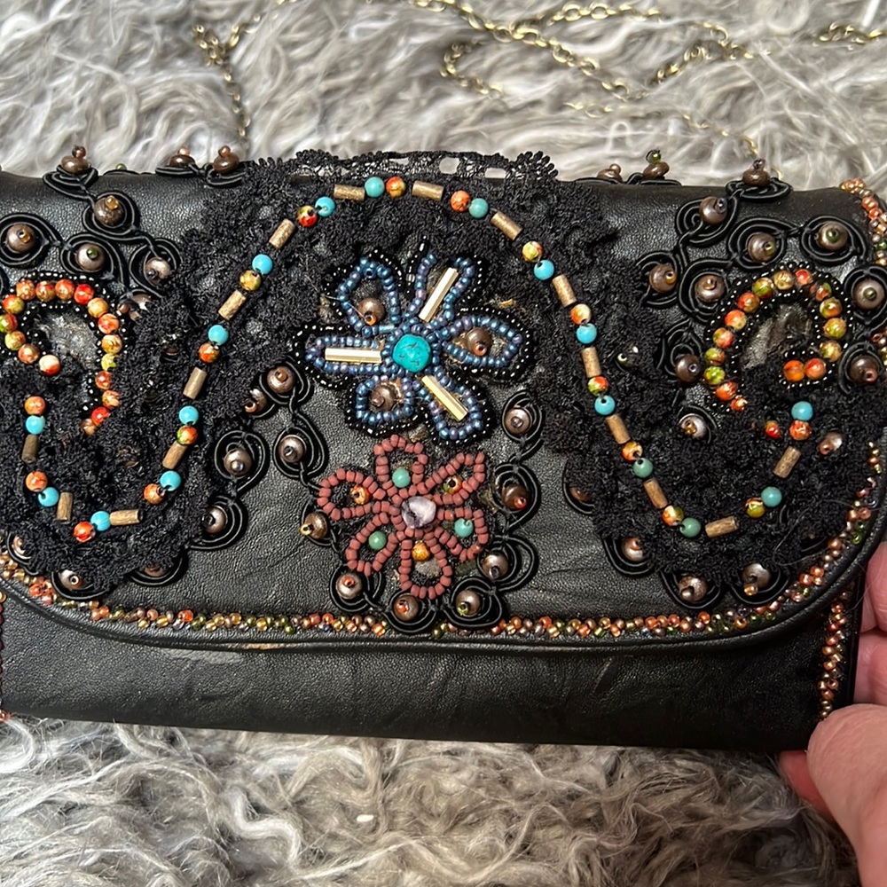 Gorgeous Mary Frances Black Beaded Clutch Handbag-NWT